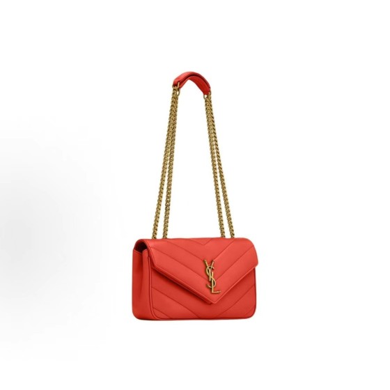 SAINT LAURENT YSL LOULOU bronze metal accessories, envelope bag, crossbody single-shoulder bag, small size for women, red